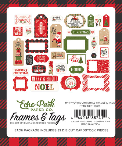 My Favorite Christmas Frames & Tags Die Cut Cardstock Pack.  Pack includes 33 different die-cut shapes ready to embellish any project.