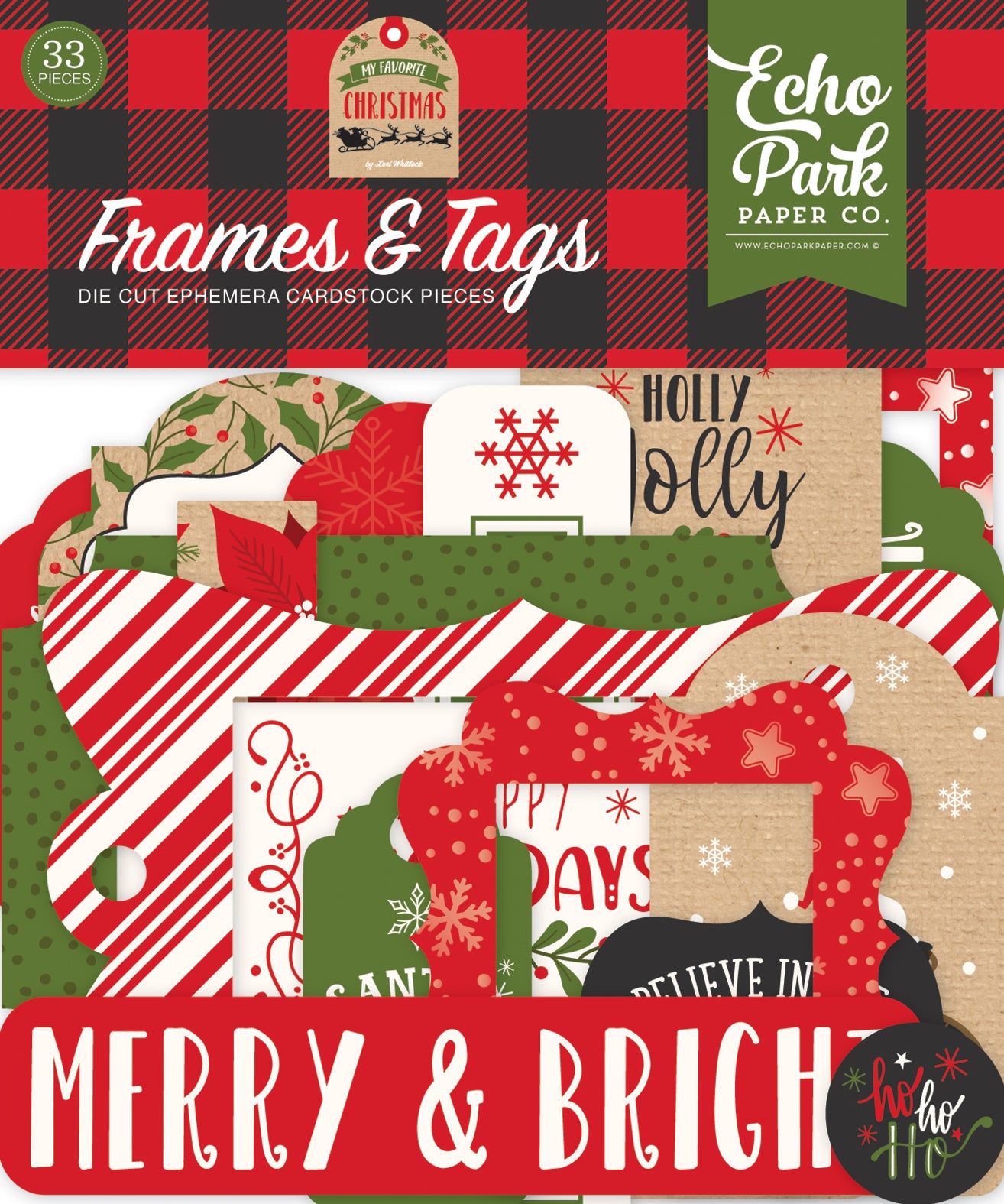 My Favorite Christmas Frames & Tags Die Cut Cardstock Pack.  Pack includes 33 different die-cut shapes ready to embellish any project.