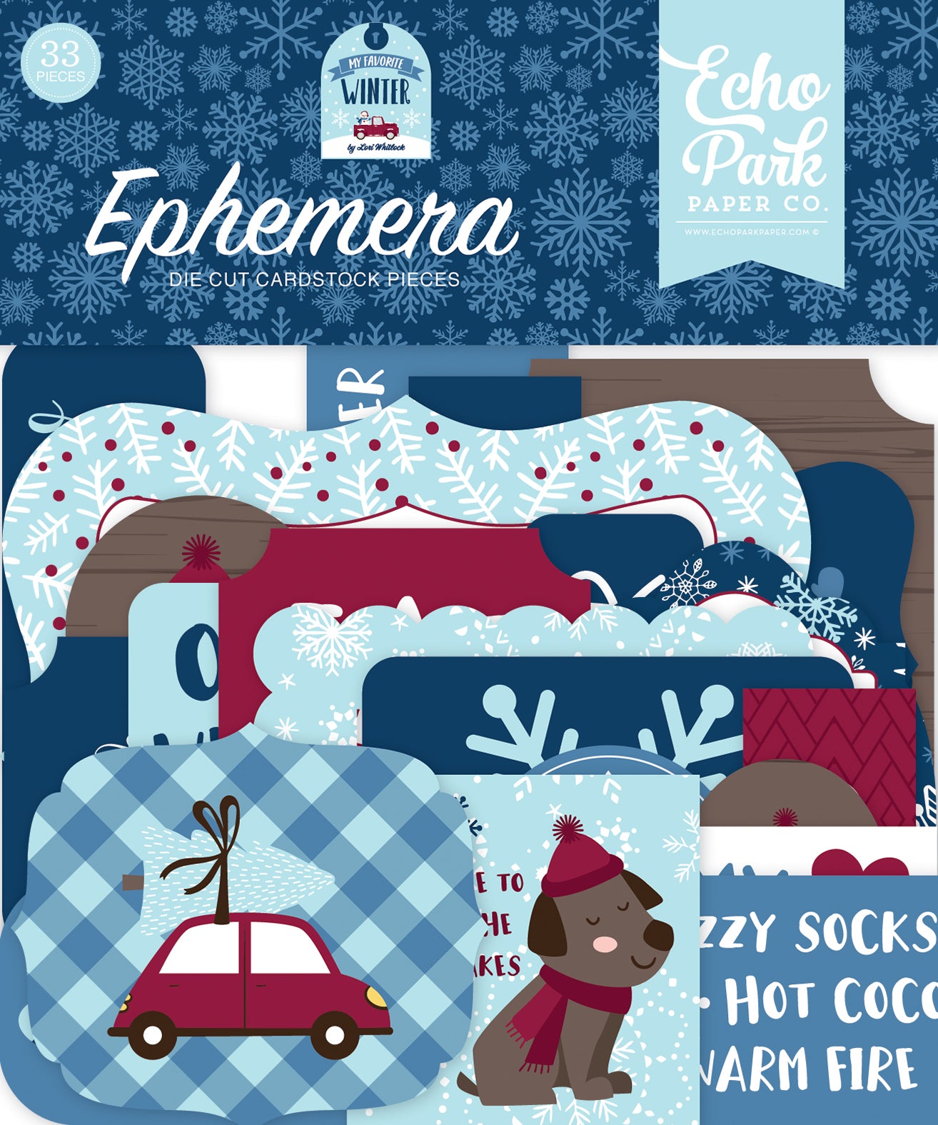 My Favorite Winter Ephemera Die Cut Cardstock Pack.  Pack includes 33 different die-cut shapes ready to embellish any project.