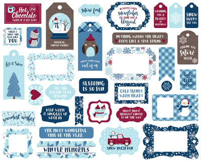 My Favorite Winter Frames & Tags Die Cut Cardstock Pack.  Pack includes 33 different die-cut shapes ready to embellish any project. 