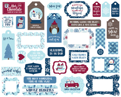 My Favorite Winter Frames & Tags Die Cut Cardstock Pack.  Pack includes 33 different die-cut shapes ready to embellish any project. 