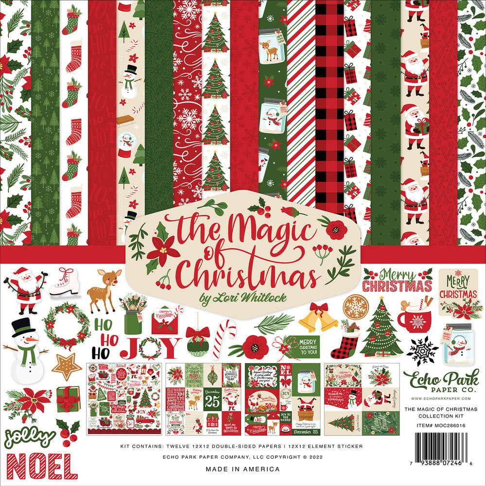 The Magic Christmas Collection Kit by Echo Park - Kit contains 12 double-sided papers that feature all the fun reasons we love Christmas. The kit includes a 12x12 sheet of themed Element stickers by Echo Park.