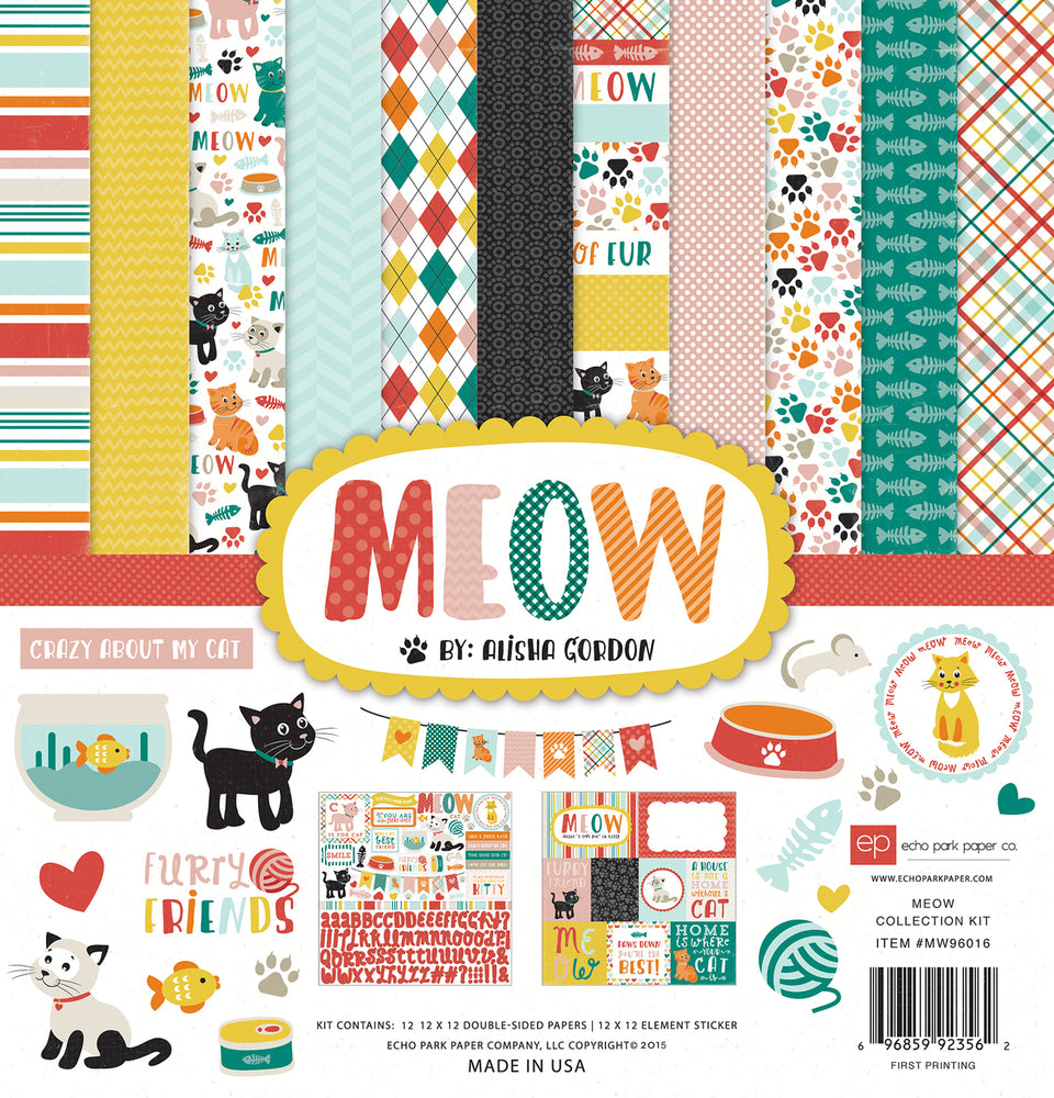 MEOW 12x12 collection kit for paper crafters who love cats - Echo Park Paper Co.