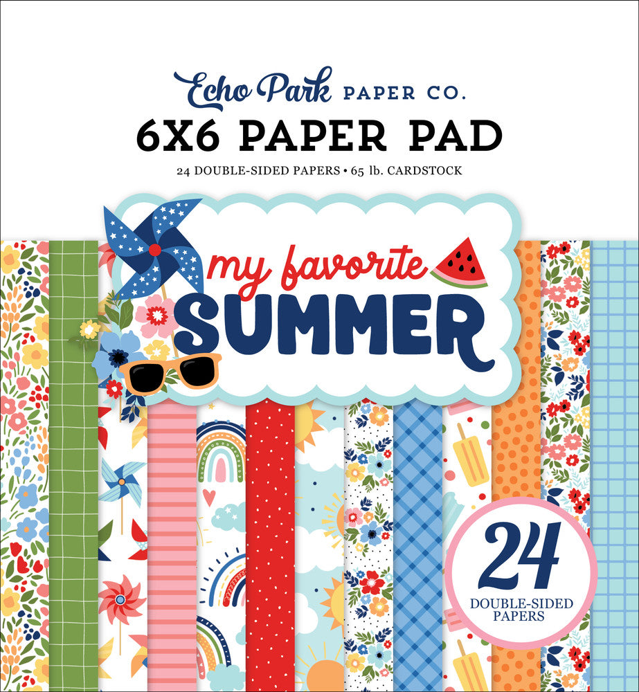 6x6 pad loaded with fun, summer-related graphics and patterns; fun for cards and papercrafts; includes 24 double-sided pages.