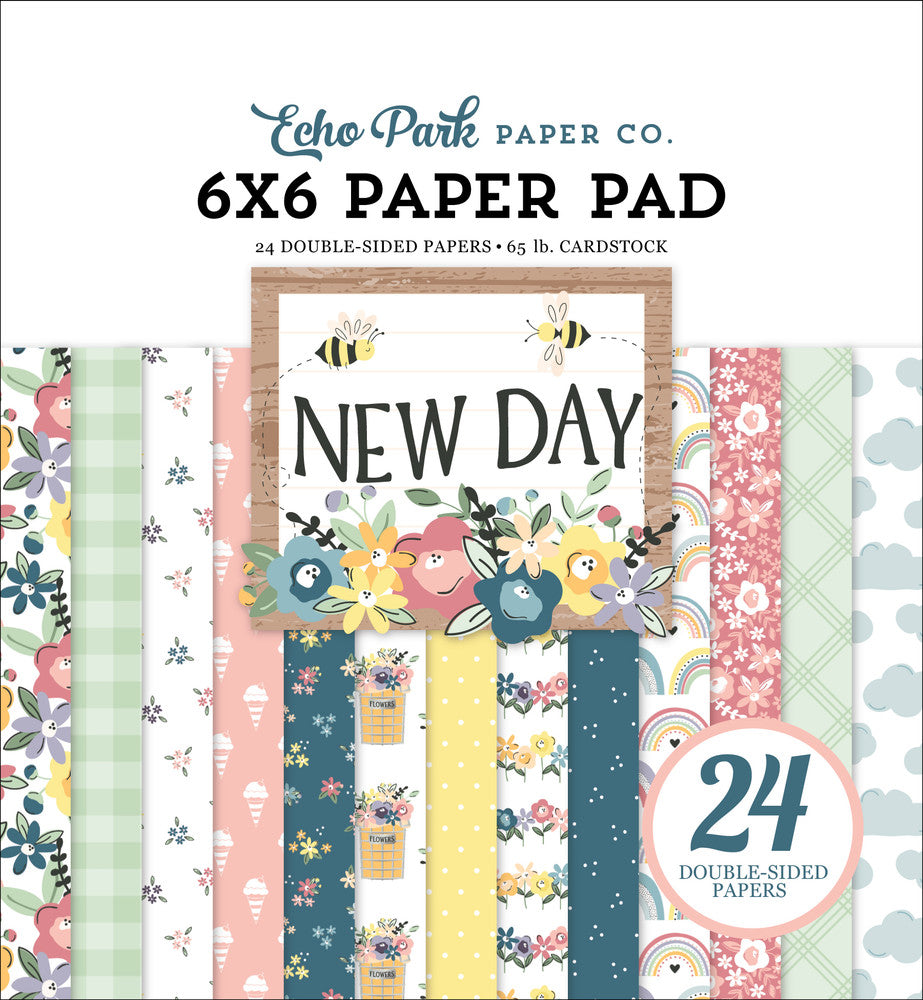 Tell your unique story with this 6x6 pad with 24 double-sided pages for cards and paper crafting. Printed pad coordinates with New Day Collection Kit by Echo Park Paper.