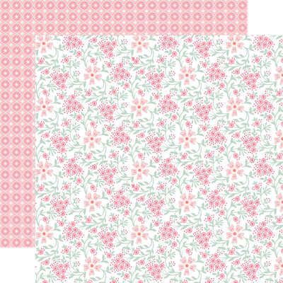 The front side of this paper is filled with pink and dark pink Fairytale Flowers. The reverse side is dark pink and filled with rows of small mandala designs.