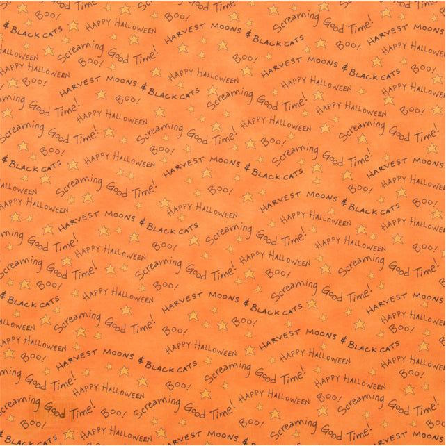 Halloween - 12x12 patterned paper with Halloween phrases in curvy font on orange background - DCWV