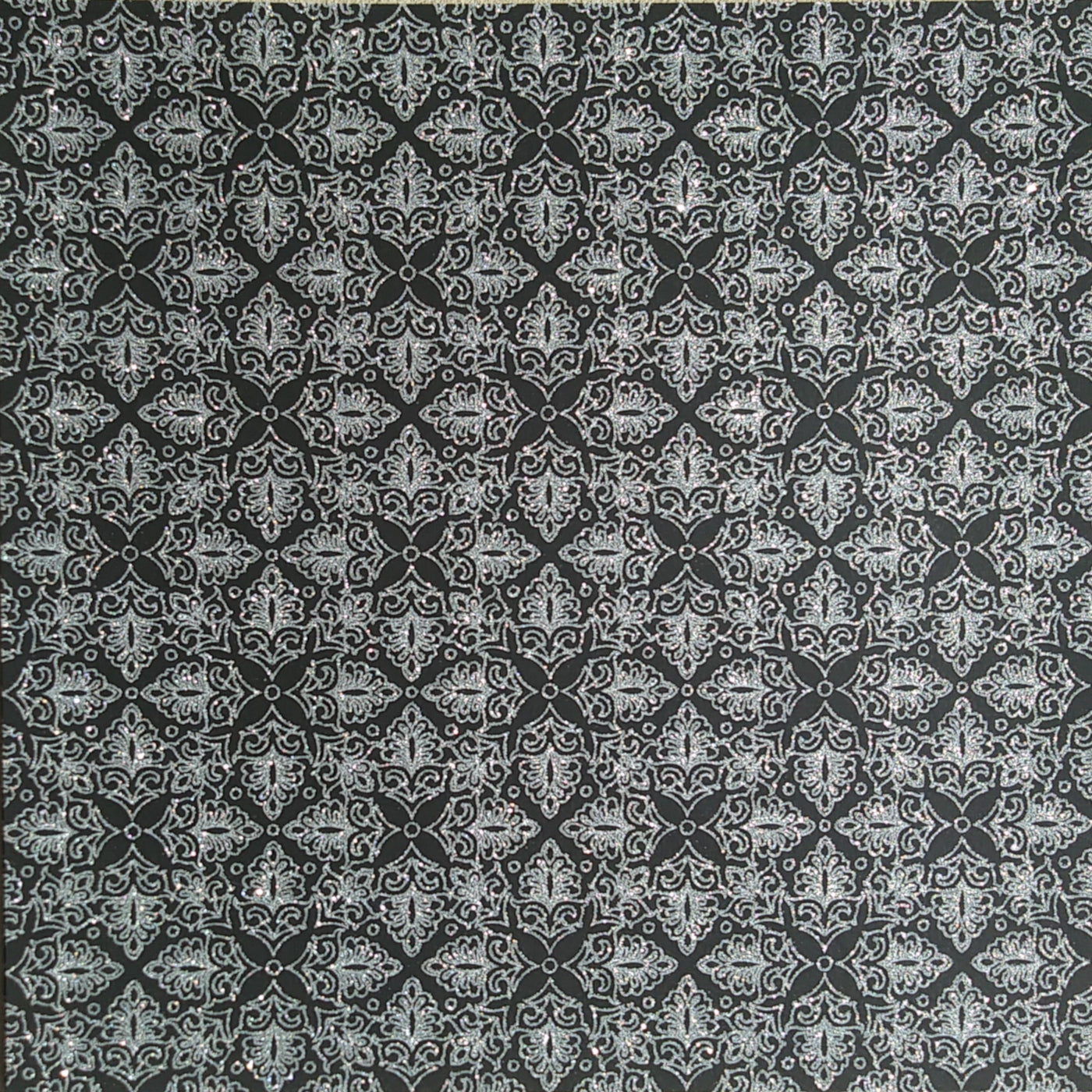 Silver Glitter Ornamental Pattern on 12x12 Black Cardstock - Dcwv