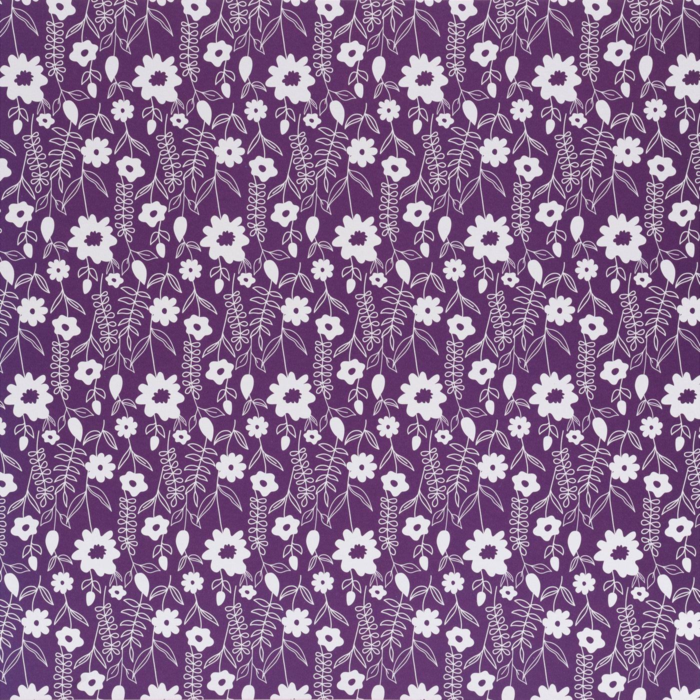 12x12 patterned paper with white floral print on purple background - DCWV