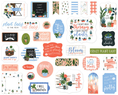 Plant Lady Ephemera Die Cut Cardstock includes 33 different die-cut shapes ready to embellish any project.