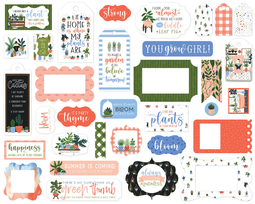 Plant Lady Frames & Tags Die Cut Cardstock includes 33 different die-cut shapes ready to embellish any project.