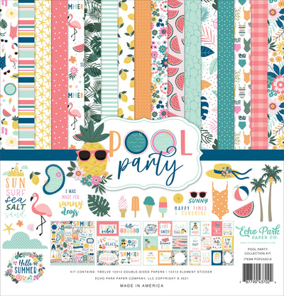Kit contains twelve 12x12 double-sided papers, including a cover plus a 12x12 element sticker. Bright summer colors and pool party theme. Archival quality and acid-free.
