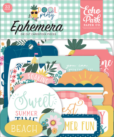 Pool Party Ephemera Die Cut Cardstock Pack.  Pack includes 33 different die-cut shapes ready to embellish any project. 