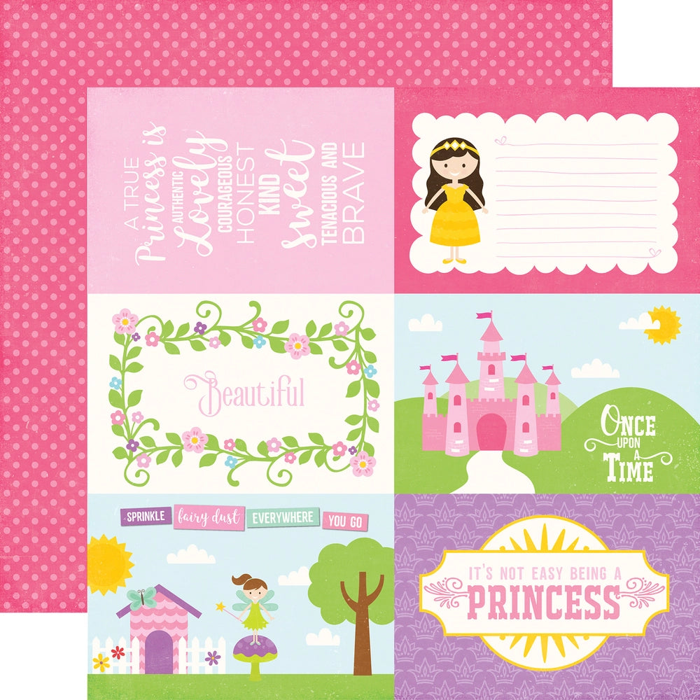 Multi-colored (Side A - princess journaling cards and phrases on an off-white background; Side B - polka dots in pink on a dark pink background)