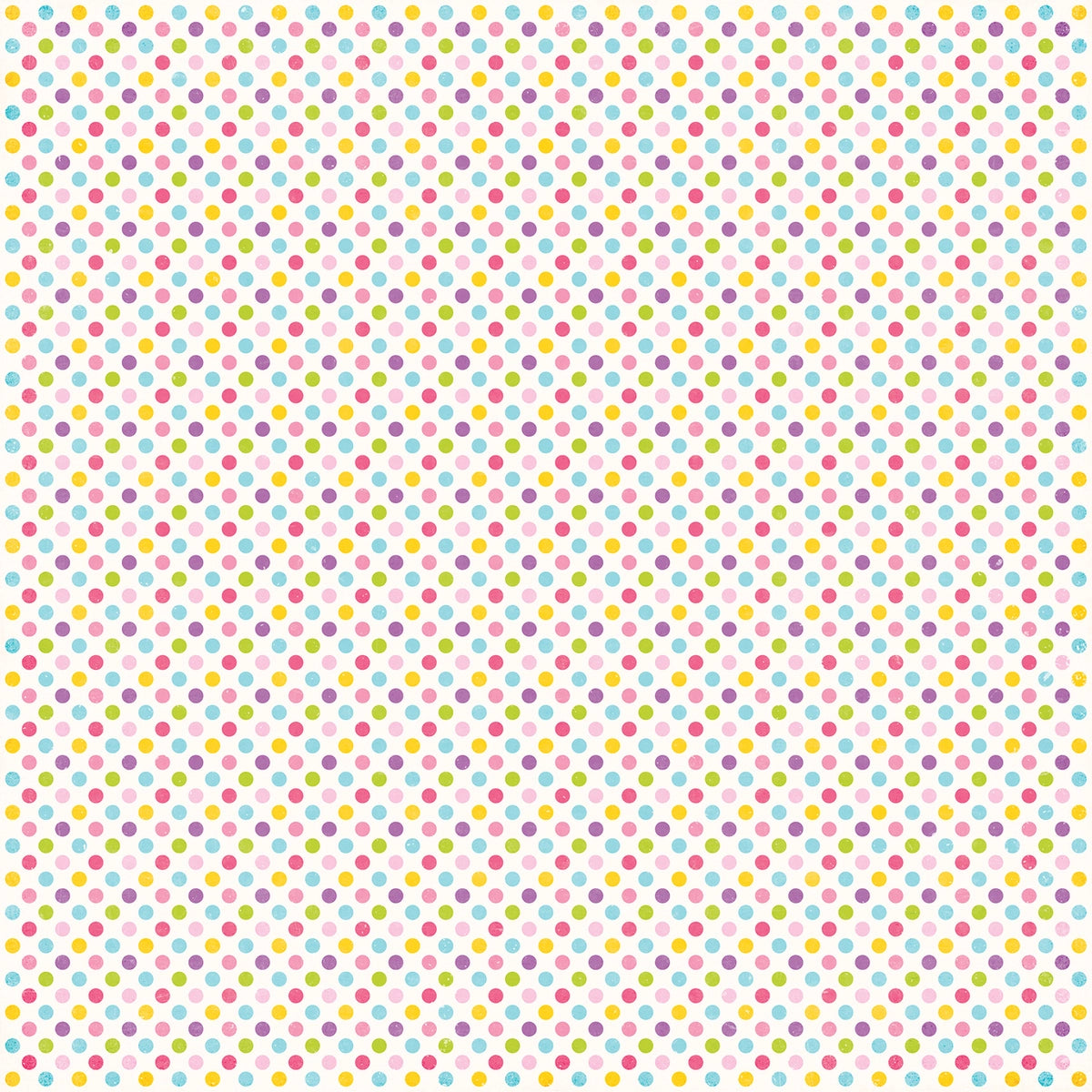 Side B - polka dots in pink, purple, yellow, lime green, and turquoise on an off-white background