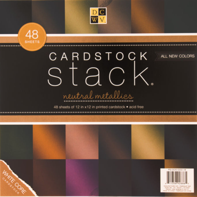 NEUTRAL METALLIC Cardstock Stack - 48 12x12 Sheets - 12 Colors - Die Cuts With a View