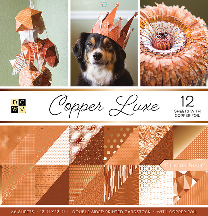 COPPER LUXE Premium Cardstock Stack - 36 12x12 sheets including 12 with copper foil - DCWV