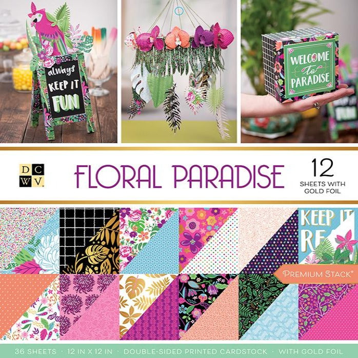 DCWV Floral Paradise Premium Stack - 36 sheets - includes 12 sheets with gold foil