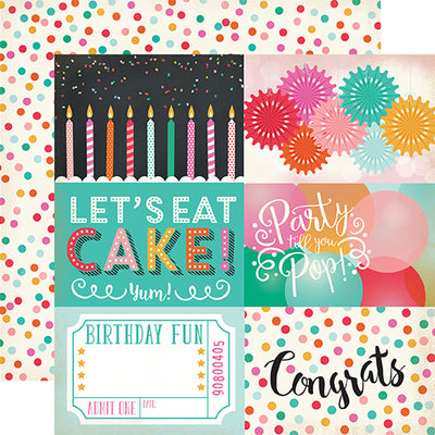 "4x6 Journaling Cards" 12x12 double-sided designer cardstock is part of PARTY TIME collection kit by Echo Park Paper Co.