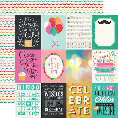 "3x4 Journaling Cards" 12x12 double-sided designer cardstock is part of PARTY TIME collection kit by Echo Park Paper Co.