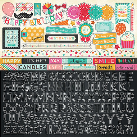 Alphabet stickers coordinate with PARTY TIME page collection kit by Echo Park Paper Co.