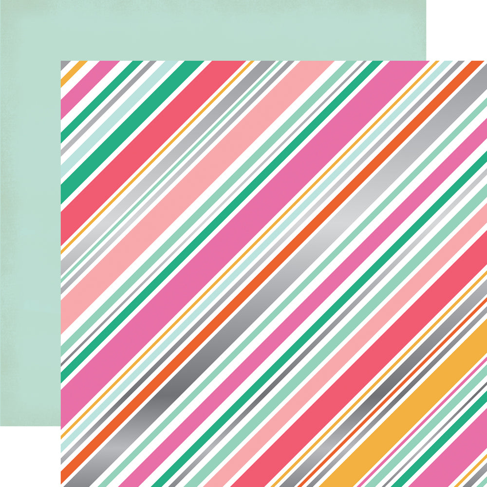 12x12 Diagonal Stripe cardstock with silver foil stripe highlights from Echo Park Paper Co.