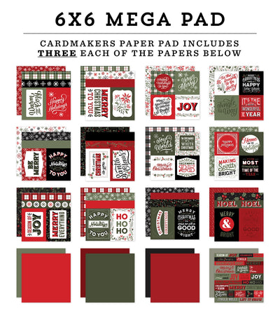 This 6" x 6" Mega paper pad is part of the Christmas Salutations Collection from Echo Park. This paper pad includes 48 sheets of double-sided paper, 3 each of 16 patterns. This includes some of the journaling cards and 3 pages of words and phrases that can be cut out and placed on your projects. 