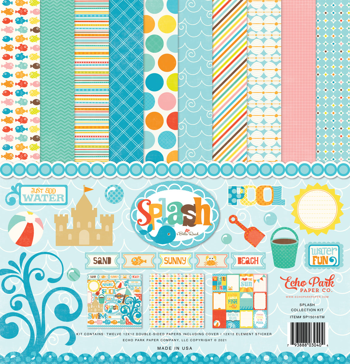 Splash - 12x12 collection kit with element sticker featuring summer colors and theme - Echo Park Paper