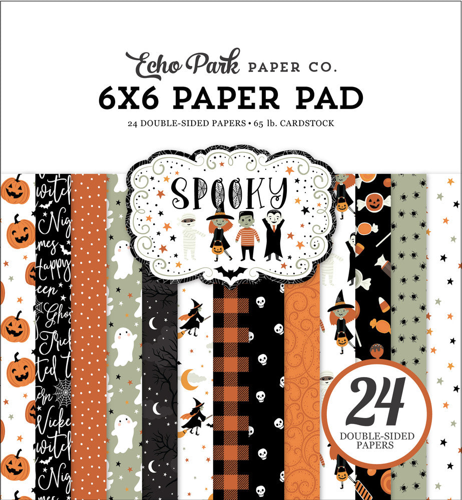 Spooky 6X6 Pad coordinates with the Spooky Collection Kit—lots of spooks and goblins to create scary Halloween craft projects. Images scaled down for use in card making and other similar craft applications.