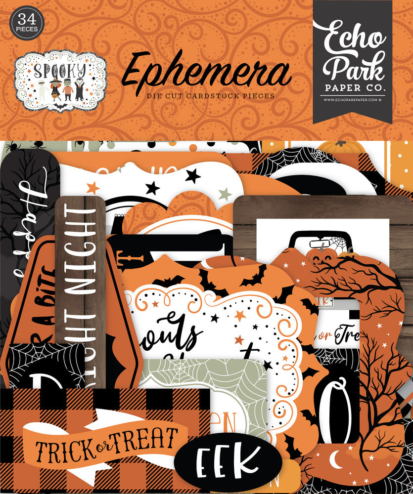 Spooky Ephemera Die Cut Cardstock Pack. Pack includes 33 different die-cut shapes ready to embellish any project. Package size is 4.5" x 5.25"