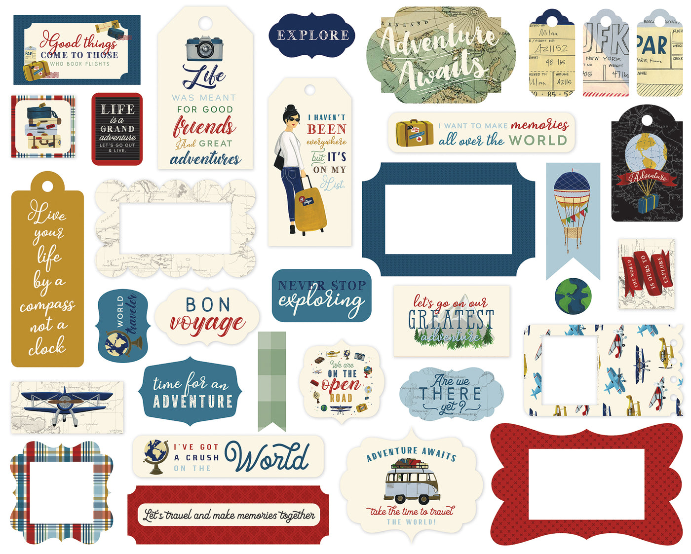 Scenic Route Frames & Tags Die Cut Cardstock Pack.  Pack includes 33 different die-cut shapes ready to embellish any project.