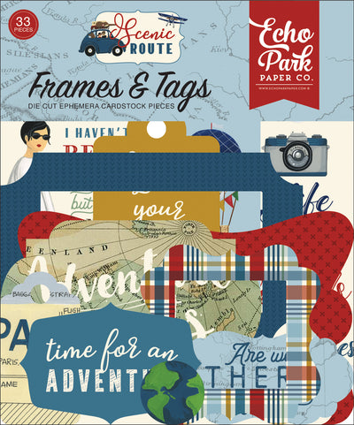 Scenic Route Frames & Tags Die Cut Cardstock Pack.  Pack includes 33 different die-cut shapes ready to embellish any project.