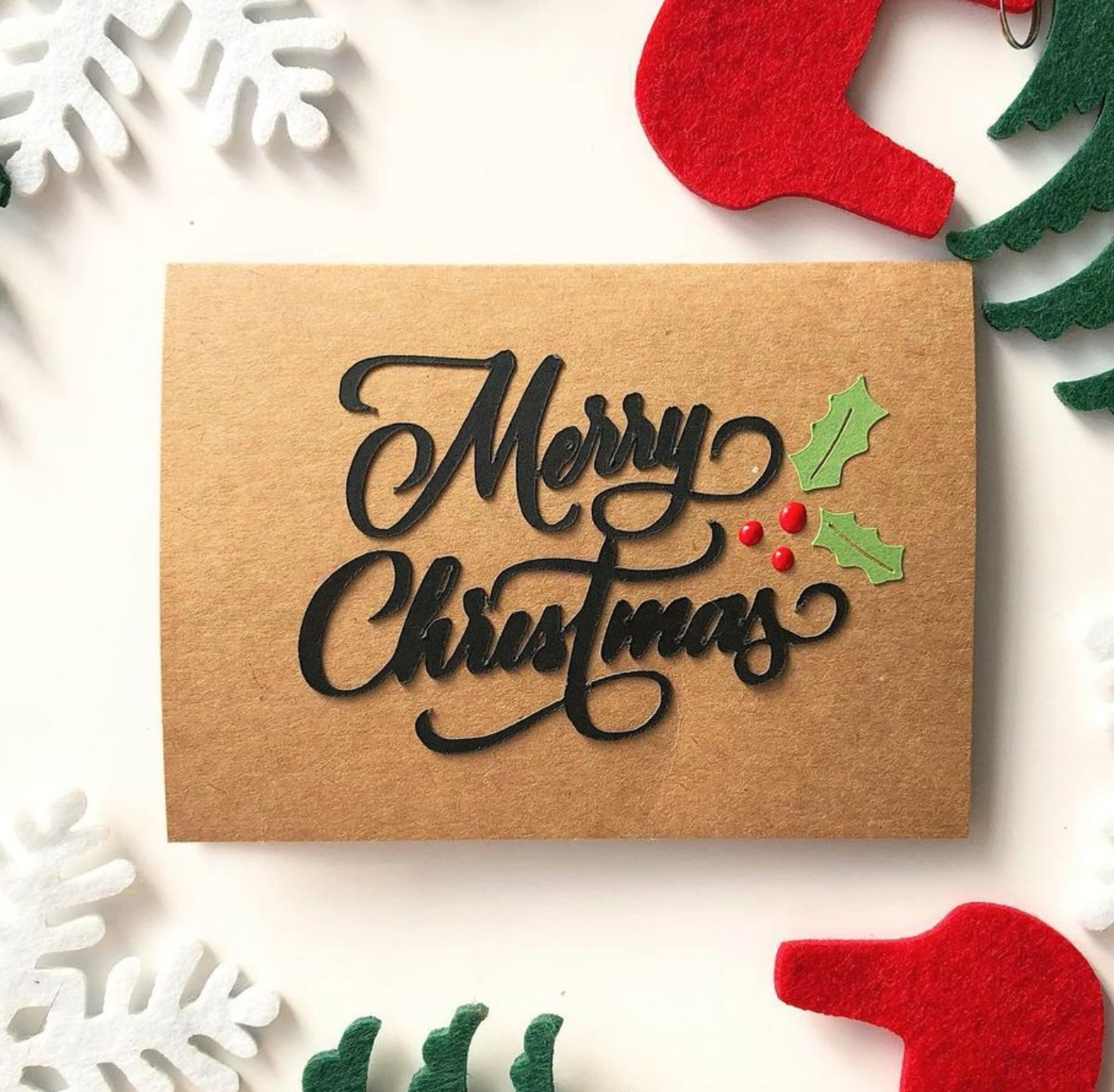 Simple handmade Christmas card using dark kraft cardstock