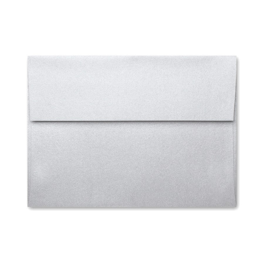 A silver envelope with a standard square flap and a metallic finish.