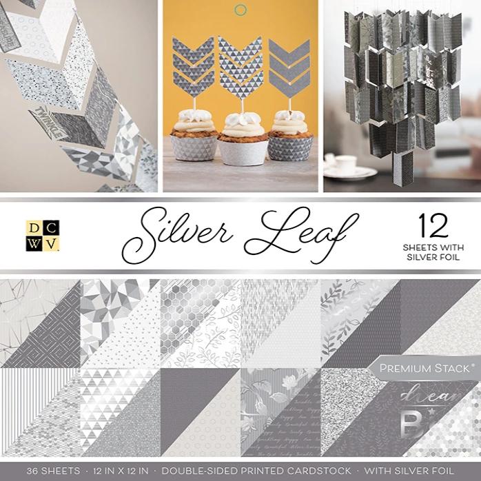 SILVER LEAF Premium Stack - 36 12x12 cardstock sheets - different patterns front and back - Die Cuts With a View