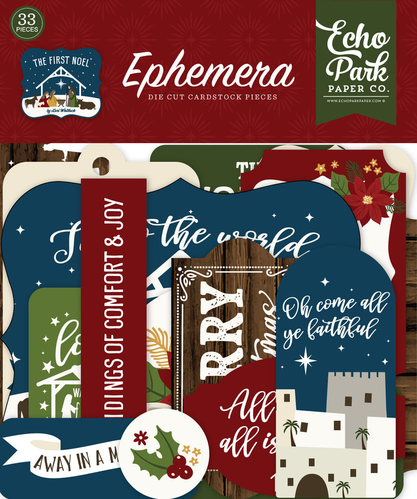 The First Noel Ephemera Die Cut Cardstock Pack includes 33 different die-cut shapes ready to embellish any project.