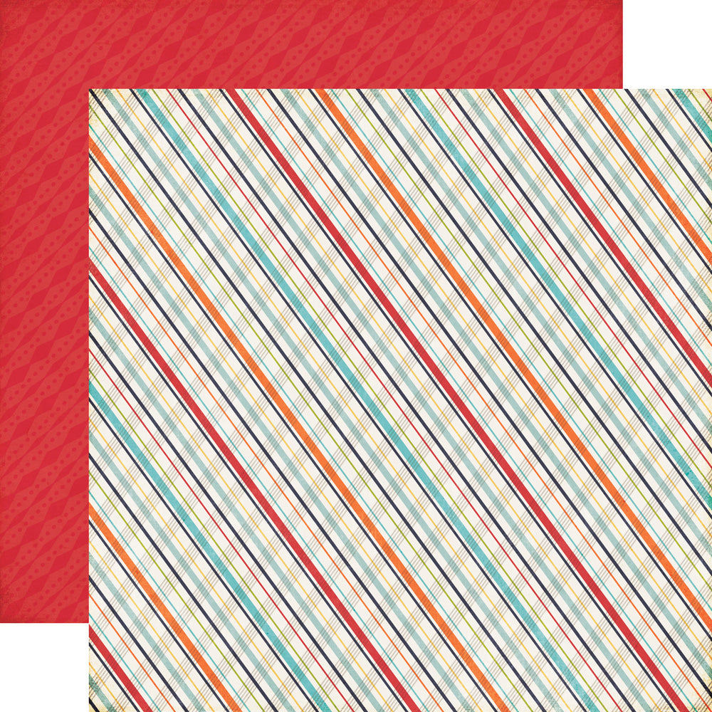 Multi-Colored (Side A - blue, red, orange plaid on an off-white background, Side B - red diamond pattern on red background)