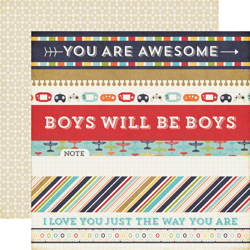 BOY BORDER STRIPS - 12x12 Double-Sided Patterned Paper - Echo Park
