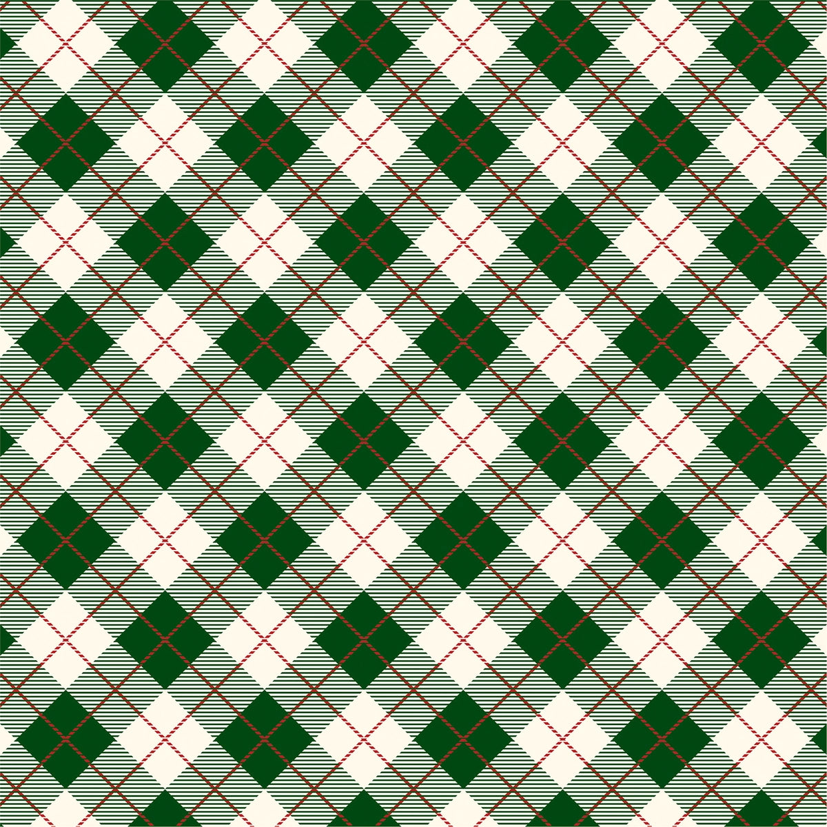 Side B - green and red plaid on an off-white background