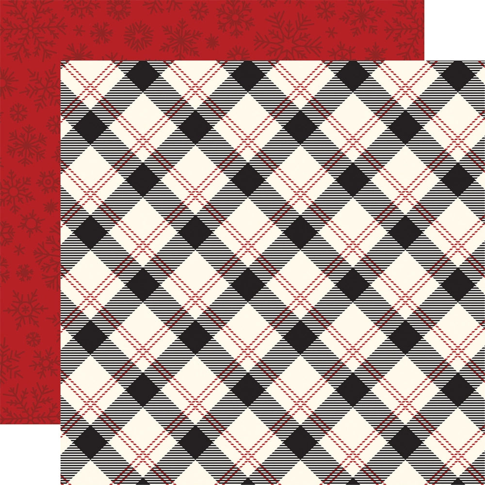 Multi-Colored (Side A - black and red plaid on an off-white background, Side B - dark red snowflakes on a red background)