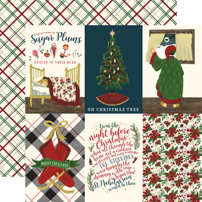 (Side A - Christmas journaling cards and phrases, Side B - Red, green, and gold plaid on an off-white background)