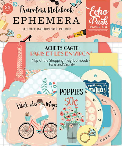 Metropolitan Girl Travelers Notebook Ephemera Die Cut Cardstock Pack. Pack includes 33 different die-cut shapes ready to embellish any project. Package size is 4.5" x 5.25"