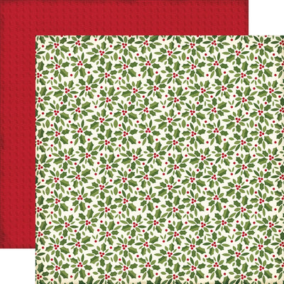 Multi-Colored (Side A - green holly with red berries all over an off-white background, Side B - red on red mesh-weave pattern)