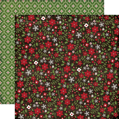 Multi-Colored (Side A - red Christmas floral with white snowflakes on a dark wood grain background, Side B - green Christmas trellis with red dots in the centers)