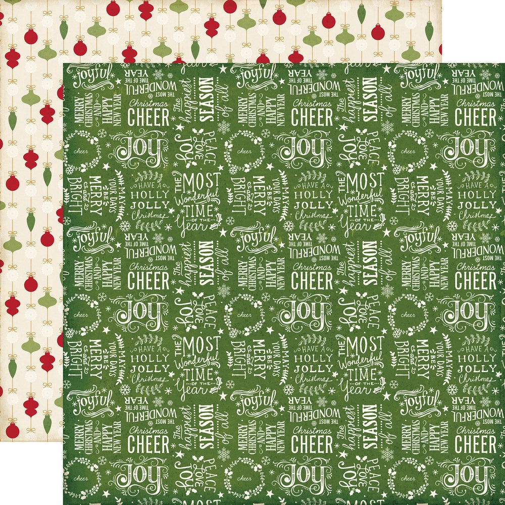 Multi-Colored (Side A - Christmas words and phrases on a green background, Side B - red and green ornaments on an off-white background)