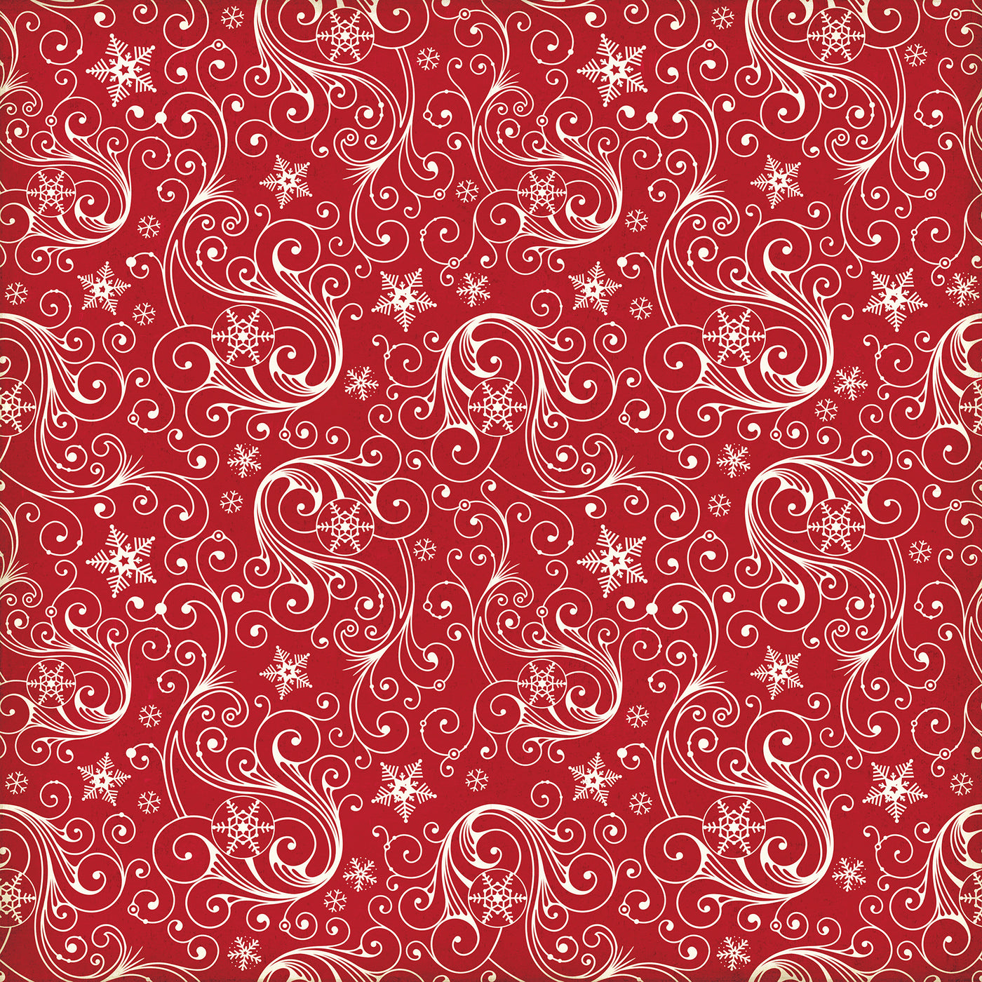Side A - white swirls, snowflakes, and stars on a red background