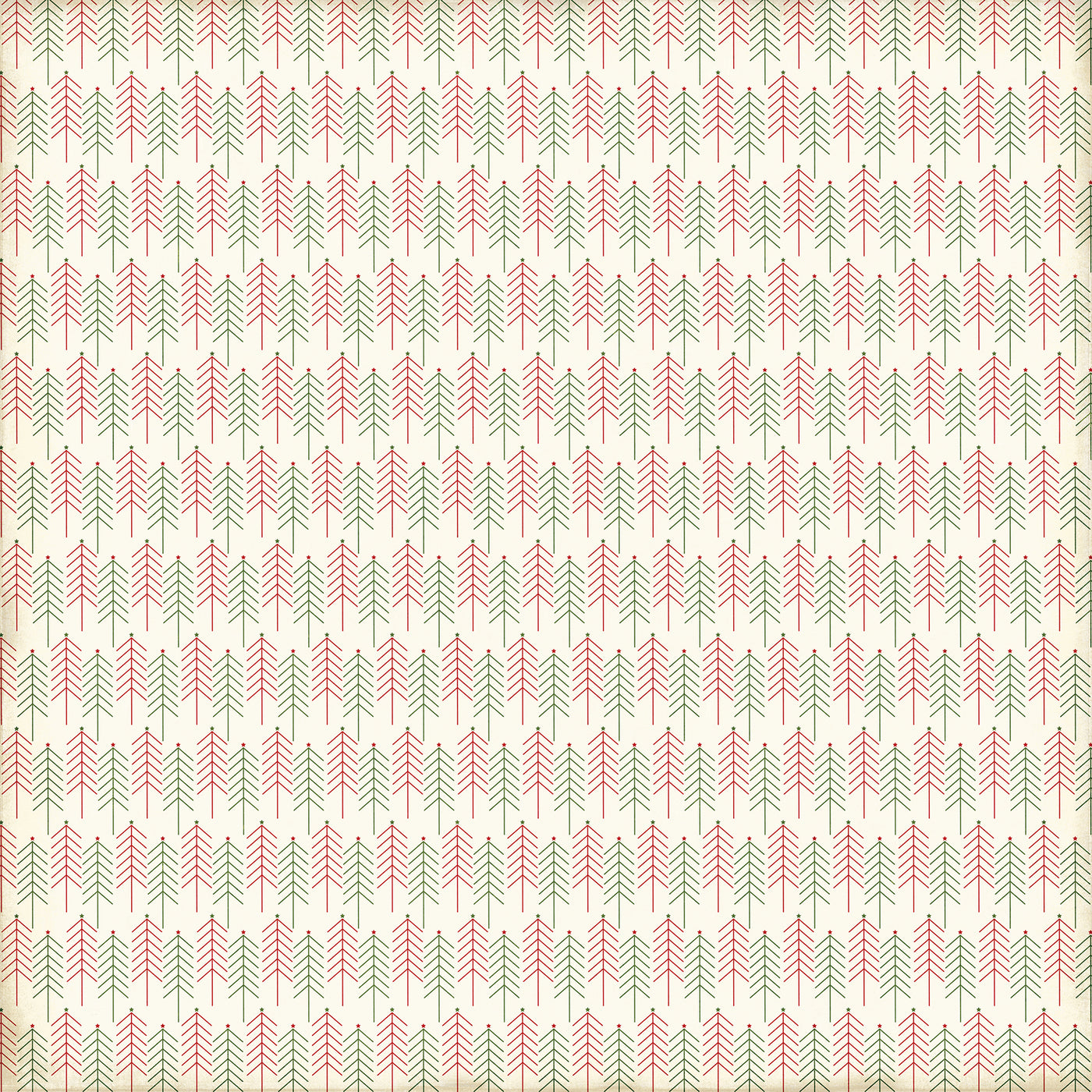 Side B - rows of red and green pine trees on an off-white background