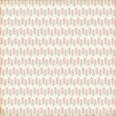 Side B - rows of red and green pine trees on an off-white background