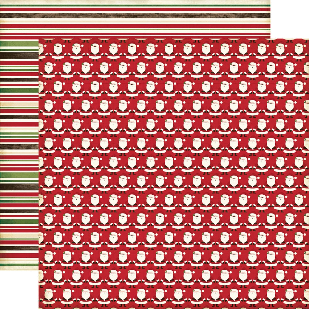 Multi-Colored (Side A - rows of Santas on a red background, Side B - red, green, off-white, and brown stripes)