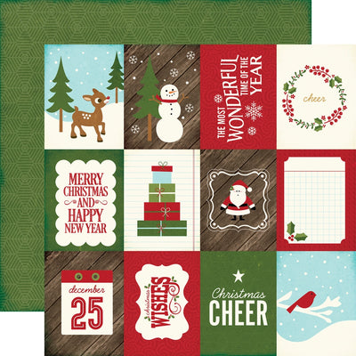 Multi-Colored (Side A - Christmas journaling cards and phrases on an off-white background, Side B - light green quilted abstract pattern on a green background)